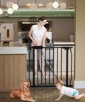 Extra Wide Baby Gate For Stairs And Doorways Tall Black Metal Tension Gate With Pressure Mount 43.5 To 48 Inches Used Indoors