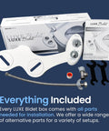 LUXE Bidet NEO 120 white non-electric bidet attachment for toilet, front view with two round dials and hose