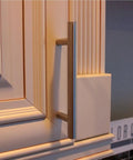 Contemporary Brushed Nickel Pull Handle Set 10 Pack 4-1/4 Inch Hole Centers Euro Style kitchen cabinetry installation view