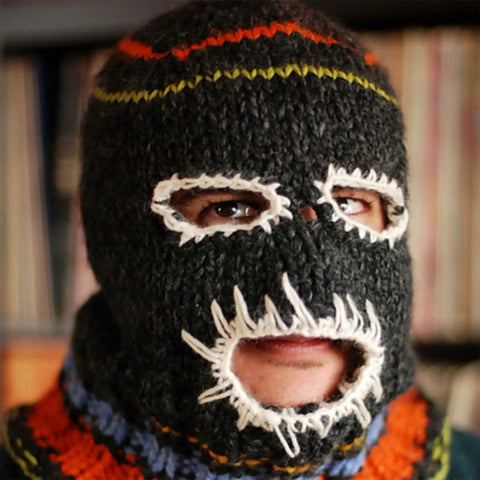Distressed Balaclava Face Mask With Halloween Spooky Style Dope, Funny Scary Knit Full Face Ski Mask close-up view
