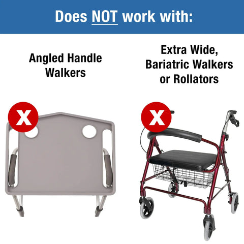 Walker Tray With Cup Holders For Standard And Folding Walkers not compatible with angled or bariatric walkers