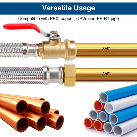 Heavy Duty 24 Inch Braided Stainless Steel Hot Water Heater Hose With Three Quarter Inch FIP To Three Quarter Inch Ball Valve