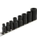 8 Piece External Impact Torx Plus Socket Set With Three Eighths Inch Drive Pro Grade Includes Bolt Extractors And Rail