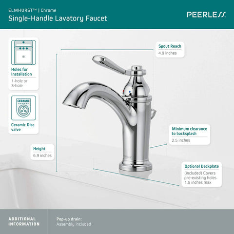 Elmhurst No Fuss Single Handle Bath Faucet Chrome Finish For 1 Or 3 Hole 4 Inch Install With Optional 6 Inch Deck Plate