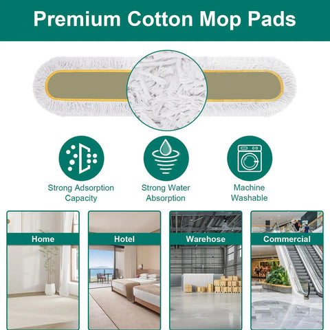 Premium cotton mop pads for Built Tough Commercial Dust Mop With Extended Rustproof Steel Shaft And Wide Sweep Design.