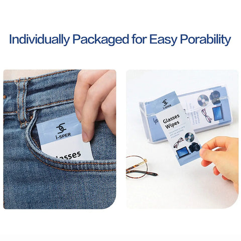 "Pre Moistened Lens Wipes You Can Toss In Your Bag 70 Count Pack With Carry Box Defogging Wipes For Glasses Sunglasses Goggles Cameras Phones And Laptop Screens Streak Free Finish" showing packaging and portability.