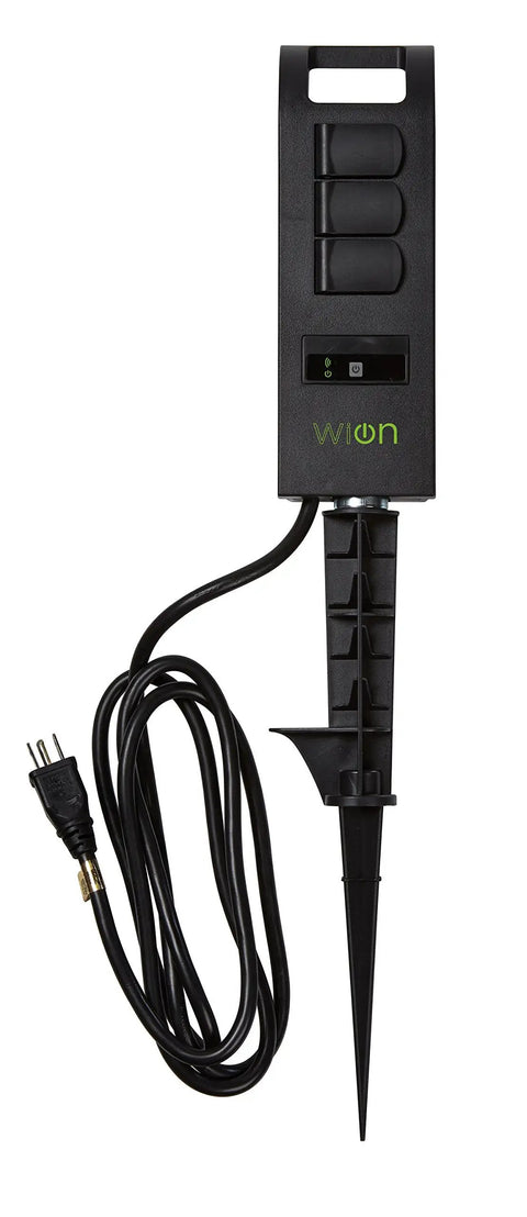 Outdoors WiFi Smart Yard Stake Plug With Three Weatherproof Outlets And Six Foot Cord for easy smartphone control.