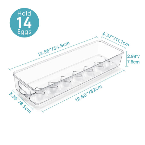 Clear Stackable Egg Organizer For Fridge Fits 14 Eggs BPA Free Plastic Storage Bin For Fridge Organization Durable No Mess Crystal Clear Tray Set 2 Pack Bundle