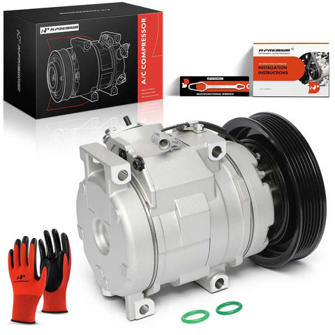 Straight Up Top Tier Air Conditioning Compressor Replacement With Clutch For Toyota Corolla 2003 Through 2008, showing compressor with accessories.