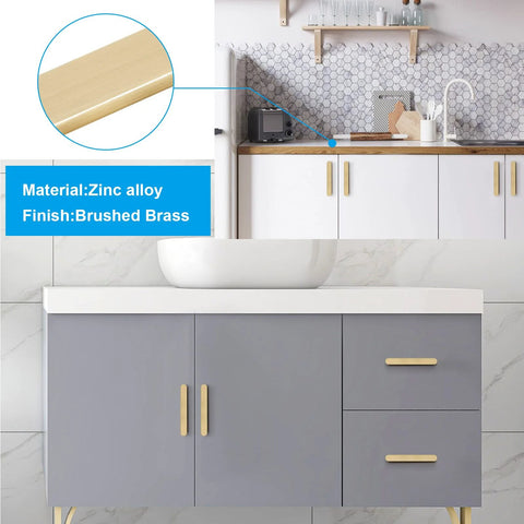 Kitchen cabinets with Brushed Gold Cabinet Handles Set of 2 With 5 Inch Hole Centers Solid Zinc Alloy Drawer Pulls in Brushed Brass Finish