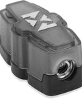 Badass Mini ANL And MANL Inline Fuse Holder For 4 And 8 Gauge Wire With Forged Brass Body And Satin Chrome Cap Worlds Smallest Design close-up view showing sleek design and durable material.