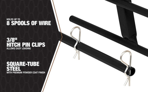 Wiresmart Wire Caddy For Spooled Wire, One Hand Carry Wire Cart, square-tube steel with hitch pin clips and powder coat