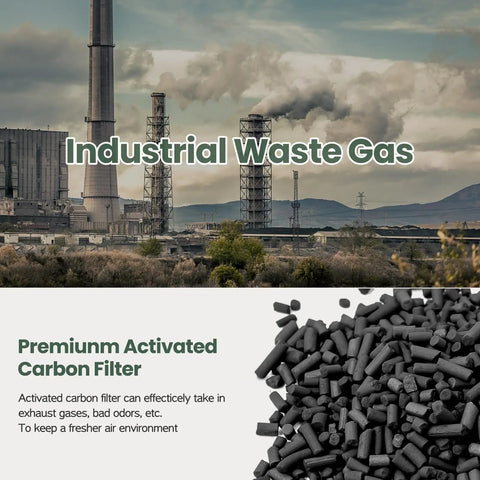 View of industrial waste gas with premium activated carbon filter pellets for air purification.