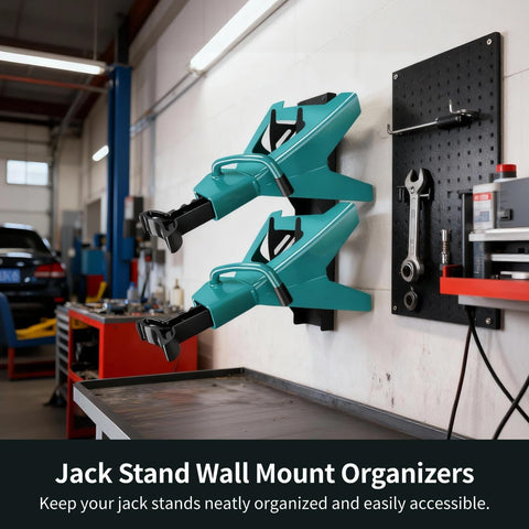 Two Pack Jack Stand Wall Mount Organizers For Garage Heavy Duty Solid Steel Vertical Storage Racks Mounts 2 And 3 Ton Stands