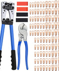 Beefed Up Battery Cable Lug Crimping Tool Kit With 170 Copper Wire Lugs And 210 Dual Wall Adhesive Heat Shrink Tubing Heavy Duty Crimp Tool For AWG 10 1/0 Includes Cable Cutter