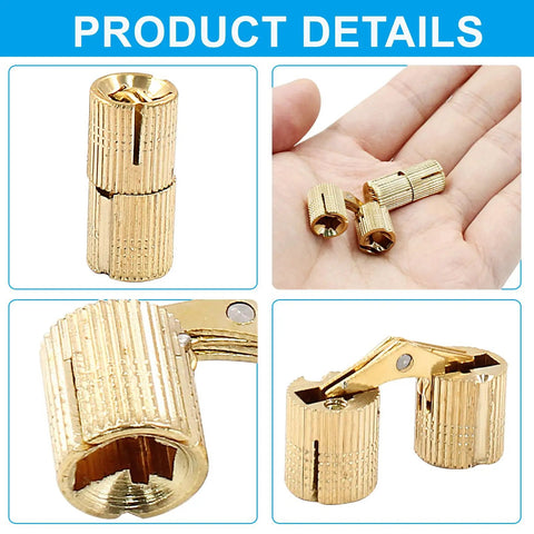 12-Pack 10mm Hidden Brass Barrel Hinges With 180 Degree Opening No Sweat Install For DIY Projects Easy Install Ideal For Jewelry Boxes Cabinets And More Rust Resistant With High Load Capacity