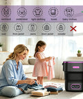 Boss Grade Portable Mini Washing Machine Foldable Layout for Apartments RVs and Dorm Rooms, mom and child folding clothes.