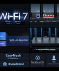 WiFi 7 Router With Beefy Dual 2.5Gbps Ports And USB 3.0 For Big Homes Up To 2400 Sq Ft Supports 90 Devices Quad Core CPU
