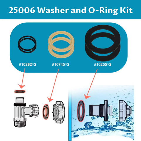 Pool Plunger Valve Gasket Kit for Intex 10747 Replacement Seals O Ring Washer Set Compatible with 1.5 Inch Fittings diagram