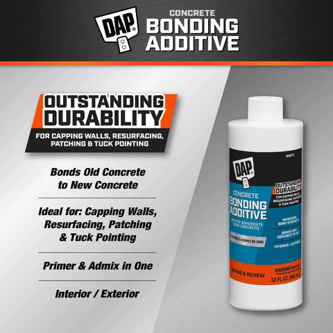 Concrete Bonding Additive White 32 Oz For Steps Driveways And Patios, DIY Friendly Vinyl Acetate Copolymer Bonding Agent