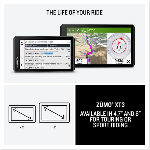 XT3 6 Inch Motorcycle GPS Navigator Bundle with maps and metrics display for extreme riding and adventurous routing