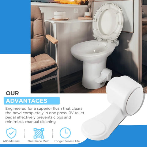 RV Toilet Foot Pedal Kit For Dometic 300 310 311 320 321 Series Toilets, Easy Install Flush Pedal Replacement displayed in an RV bathroom