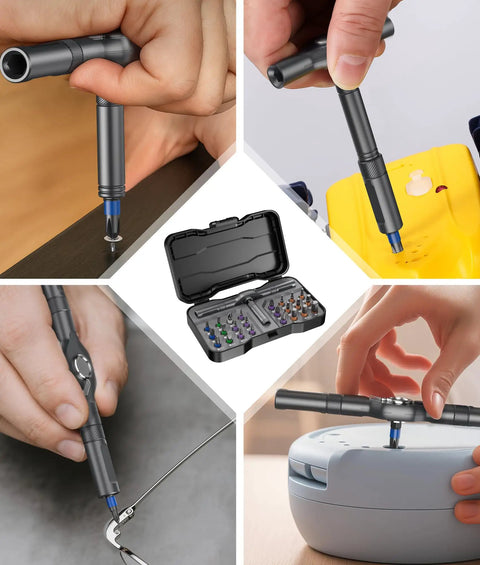 All In One 24 In 1 Magnetic Ratchet Screwdriver Set With Detachable Handle And S2 Steel Bits in use for furniture and electronics repair