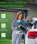 Person using Level 2 EV Charger For Home Use Up To 48 Amp 240V Indoor Outdoor Fast Charging Station With App And WiFi Enabled EVSE