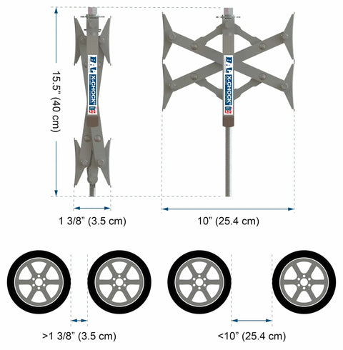 Dimensions of X-Chock Tire Locking Chock Wheel Stabilizer For Tandem Axle Trailers And RVs Easy Ratchet Operation Heavy Duty Steel
