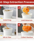 Four-step process using Eight Pack Nylon Mesh Filter Bags For 5 Gallon Buckets Reusable Hydroponics Filtration Set With Pressing Screen
