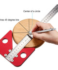 Aluminum Alloy Center Finder Square With 45 Degree Angle Guide Dead Center Layout Tool For Wood And Soft Metal Marking. User marking a circle.