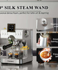 20 Bar Espresso Machine With Steam Milk Frother, Stainless Steel Coffee Maker With LED Display, showcasing milk frothing in use.