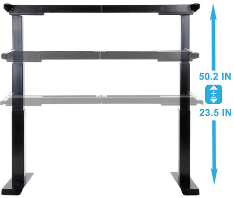 Electric Stand Up Desk Frame With Dual Motor And Three Stage Lifting for height adjustment measuring 50.2 in and 23.5 in.