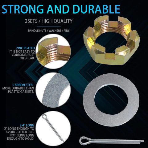 Two Set Trailer Nut Kit For 1 Inch Spindle Shafts With Castle Nuts Washers Cotter Pins Dust Caps And Rubber Plugs Fits 1 Inch Shaft 3500lb