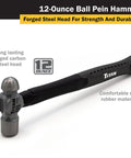 12 Oz Ball Pein Hammer Workhorse With Forged Steel Head And Shock Absorbing Fiberglass Handle Textured Rubber Grip For Riveting