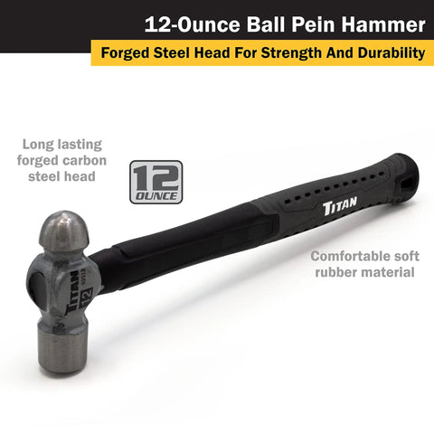 12 Oz Ball Pein Hammer Workhorse With Forged Steel Head And Shock Absorbing Fiberglass Handle Textured Rubber Grip For Riveting