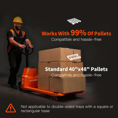 Heavy Duty Fully Electric Pallet Jack With Massive 4400 Lb Load Capacity transporting standard pallets in warehouse settings.