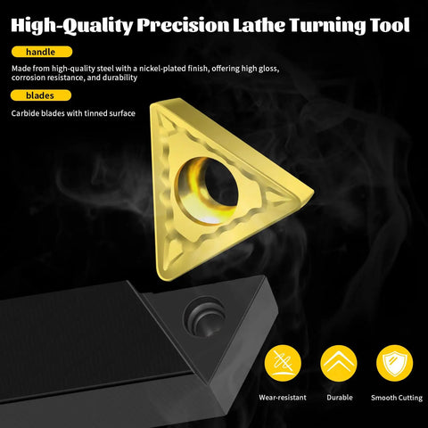 Indexable Carbide Lathe Tool Bits Set Five Sixteenth Inch Shank Tin Coated Inserts Pro Grade Five Piece Metal Cutting Tools Kit