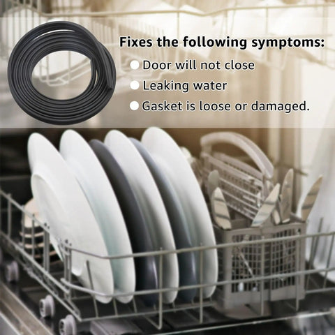 Dishwasher Door Gasket Seal Replacement For Whirlpool Maytag KitchenAid Kenmore Amana Fits W10300924 shown with symptoms fixed.