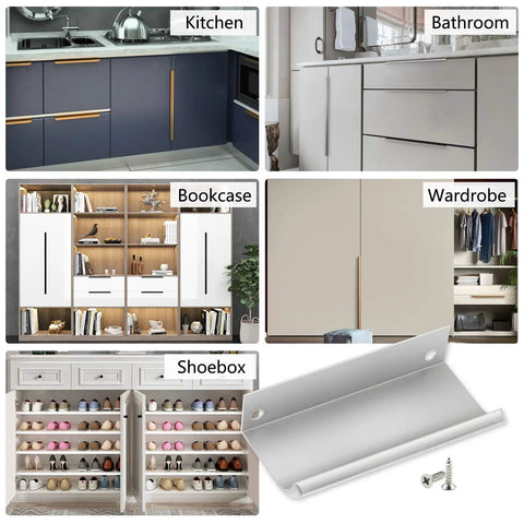Back Mount Finger Edge Pulls 80mm Aluminum Concealed Tab Handles for cabinets, doors, drawers in kitchen, bathroom, wardrobe, bookcase, shoebox