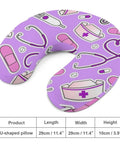Nurse Pattern Purple U Shape Memory Foam Neck Pillow Travel Pillow For Airplane Car And Home Office Sleeping Super Lightweight Portable Headrest For Super Comfy Neck Support