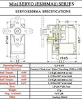 Diagram showing Four Pack ES08MA II 12g Mini Metal Gear Analog Servo Shockproof For RC Models with dimensions and specifications.