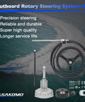 14 Ft Boat Steering Control Cable With 12.5 Inch Wheel Rotary Outboard System Kit displayed with yacht in background