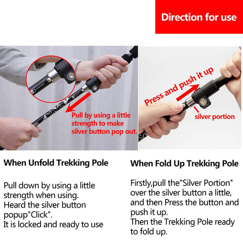 Instructions for using Ultralight Collapsible Trekking Pole With EVA Foam Handle And Wrist Strap For Men And Women