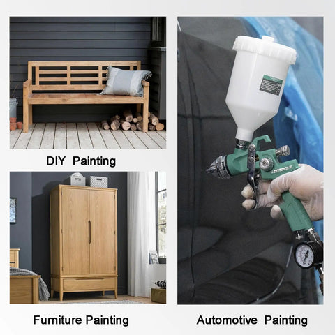 Hella Durable Hvlp Spray Gun Kit Featuring Three Precision Nozzles For Fast Automotive Basecoat Application Hard Core Brass Build Easy Dial Up Control Designed To Drop That Sick Car Shine In No Time, showing automotive use.