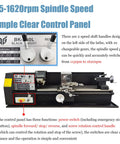 Badass Heavy Duty Precision Metal Workshop Bench Lathe With 10.2 Inch Swing And 27.6 Inch Capacity featuring 115-1620rpm control panel with clear functions.