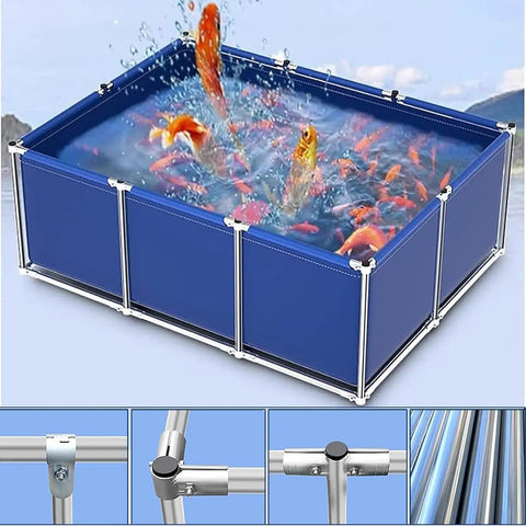 Waterproof Canvas Fish Pond Tank For Outdoor Storage with sturdy frame, showing structure details and water habitat.