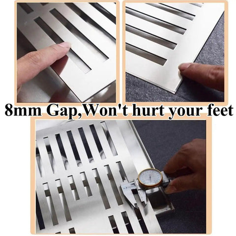 Heavy Duty Linear Shower Trench Drain Built From 304 Stainless Steel showing 8mm gap design, ensuring safety and fast draining.