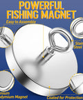 Heavy Duty Fishing Magnet Set With 1600 Lbs Pulling Power, Extra Strong Lifting Magnet With Eye Bolt shown with highlights