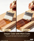 Dark Oak Water Based Wood Stain And Sealer In One with brush applying first and second coat on wood for deeper color.
